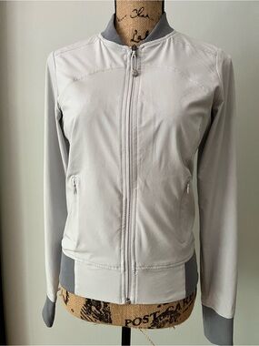 Athleta Light Gray Bomber Jacket with Heather Gray Trim